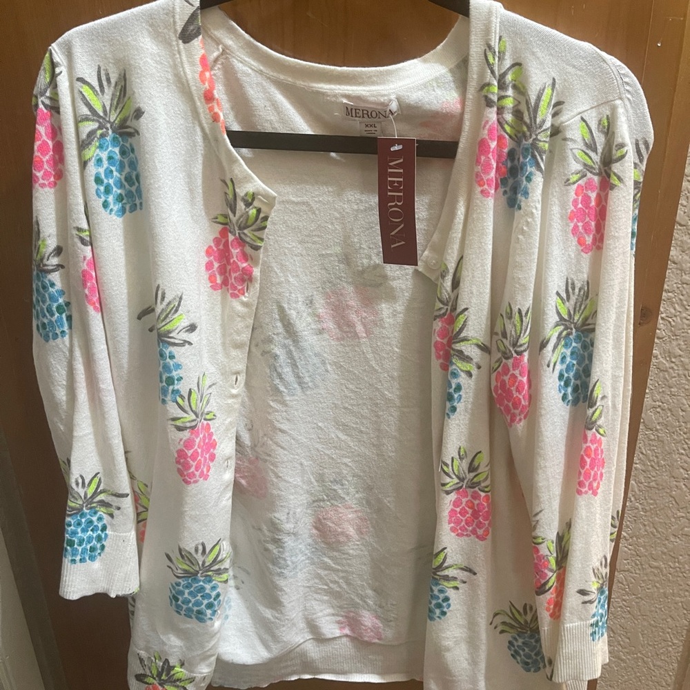 Merona Pineapple Cardigan Sweater XXL NWT